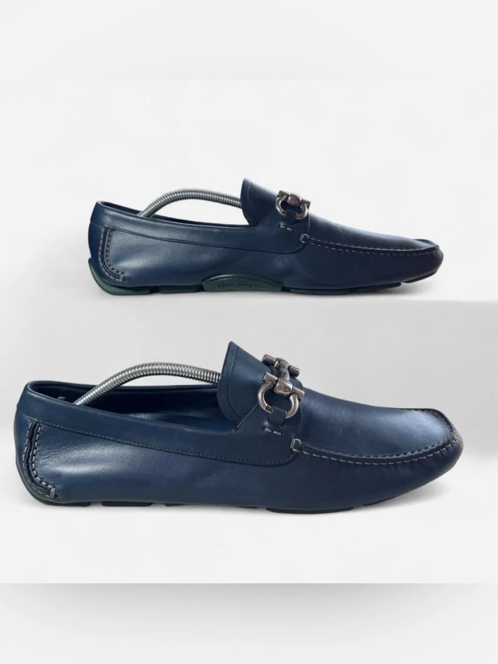 Preowned SALVATORE FERRAGAMO PARIGI Blue Calf Leather Men Loafers Size 10.5 D
